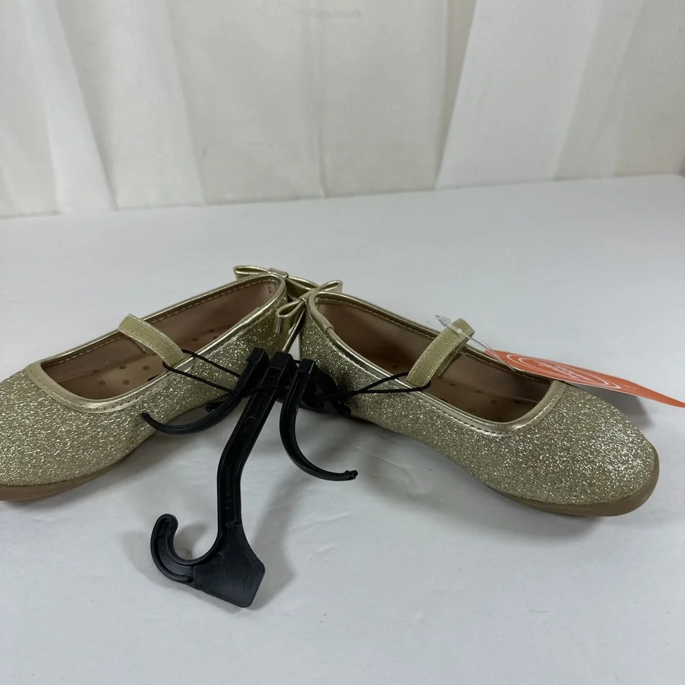 Girls Size 7 Wonder Nation Gold Glitter Shoes‎ Flat Ballet Dance Wedding New